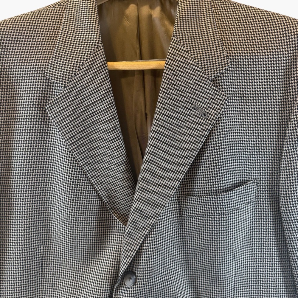 Hart Schaffner Marx Sport Coat 46L‎ Houndstooth Grey Black Blazer USA 698979